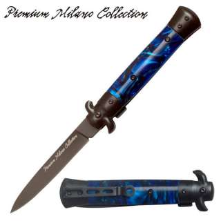 Milano Collection Stiletto Style Blue Pearl Spring Assisted Knife 