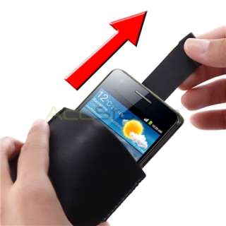 Black Pull Up Leather Pouch Case Cover For Samsung Galaxy S2 II i9100 
