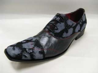  New Black with Leather and Fabric Gray Flocking Design Shoes FI 8606