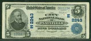 00 National Bank Note, City NB PLAINFIELD New Jersey, 1902, Fr 