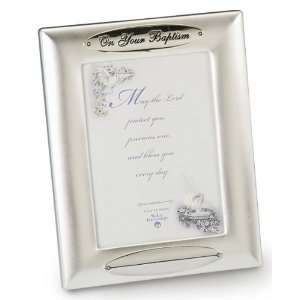 Picture Frame Baptism 5 x 7 Satin Silver Finish, Can Be Personalized 