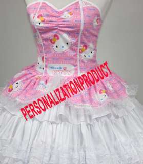 Sweet Gothic Lolita pink Cosplay Hello Kitty Pattern 7 Ballroom Corset 