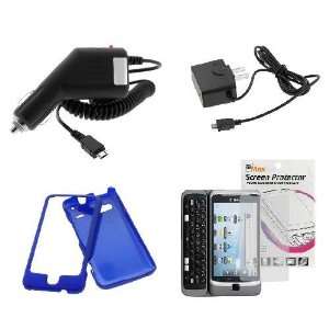   Charger + Blue Rubberized Hard Cover Case + LCD Screen Protector for T