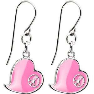  Pink Heart Peace Sign Earrings Jewelry