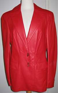 Designer Escada Red Buttery Soft Leather Jacket Blazer Size 40 US 10 