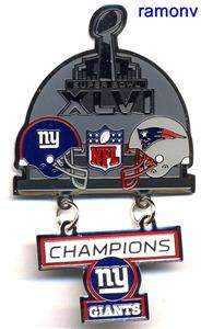NY Giants Super Bowl XLVI Champions Dangle Pin 46 Large Patriots New 