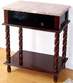 Marble Top Oak / Cherry Wood TV Stand Side Table NEW  