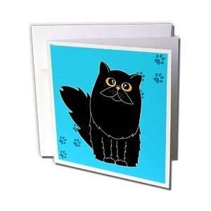  Salak Designs Cats   Black Long haired / Persian Cat Blue Paw print 