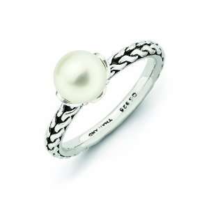   Silver Stackable Expressions 7.0 7.5mm White Pearl Ring Jewelry