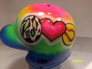Airbrush multi peace love softball helmet airbrushed baseball  