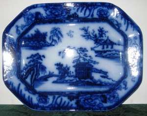   Charles Meigh Staffordshire Flow Blue Platter Hong Kong Pattern  