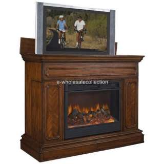 TV LIFT CABINET STAND with BUILT IN ELECTRIC FIREPLACE  