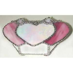   Hearts Jewelry Box   Pink Stained Glass   3 x 6