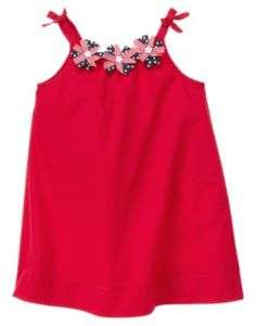 GYMBOREE 4th OF JULY RED RIBBON CORSAGE WOVEN DRESS 3T NWT  