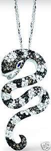 14K White Gold Black Diamond Snake Pendant Necklace  