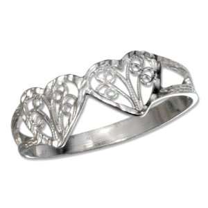   Silver Filigree Hearts Ring with Diamond Cuts (size 10). Jewelry