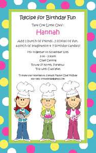 Cooking Girls Invitations Birthday Party Baking Chef  