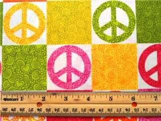 New Retro Peace Signs Fabric BTY Fabric Traditions Squares  
