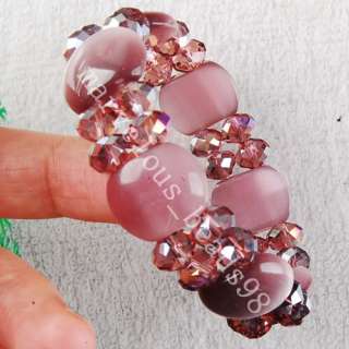 AB Medium Purple Crystal Cats Eye Beads Bracelet G1514  