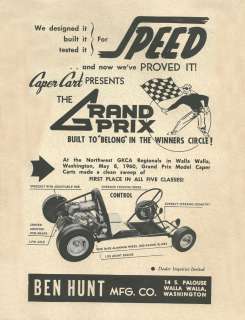 Vintage & Very Rare 1960 Caper Cart Grand Prix Go Kart Ad  
