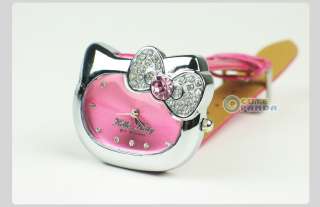   HelloKitty Cute Ladies Fashion Crystal Quartz Band Wrist Watch Pink