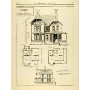 1873 Print Victorian Country House Architecture Blueprints Floor Plans 
