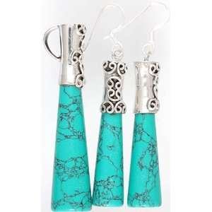  Inlay Pencil Pendant with Matching Earrings Set   Sterling 