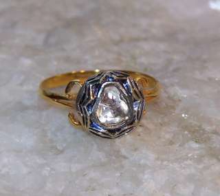 Ring  Unusual Old Rough Mine cut Diamond in Silver & Unmarked Gold 