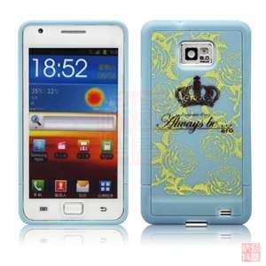 Crown Rose Design Blue Hard Back Case Cover for Samsung Galaxy S II 