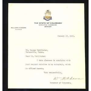 Colorado Gov. William Adams Hand Signed 1931 Letter~jsa   Sports 