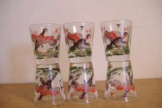 VINTAGE~SET OF 6 SHOT GLASSES~COLORFUL PHEASANTS THEME WITH HUNTER 