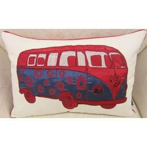  RED CREAM CAMPER VAN BUS EMBROIDERED CUSHION COVER PILLOW 