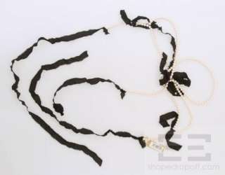 Lanvin Pearl And Black Silk Chiffon Tie Necklace  