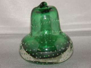 Green Art Solid Glass Bell Shaped Paperweight Controlled Bubble 8cm 