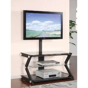 com 40 TV Media Stand with Bracket and Chrome Accents in Sandy Black 