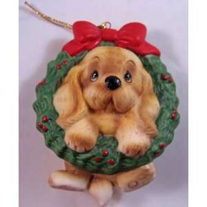  Adorable Puppy in a Wreath Christmas Ornament