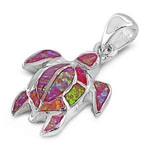  Sterling Silver & Pink Opal Sea Turtle Pendant Jewelry