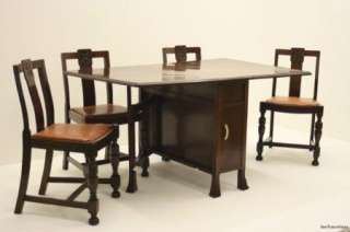 Antique Art Deco 1940s Oak Dining Table & Chairs  