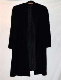 Vintage 1940 Black Wool Swing Coat With Raised Wavy Design Sleeves 