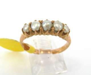 Antique 5 x Pearl & 14K Solid Pink Gold Ring Size 4.5  