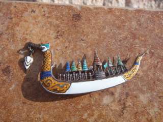 Vintage Sterling & Enamel Asian Dragon Ship Pin  
