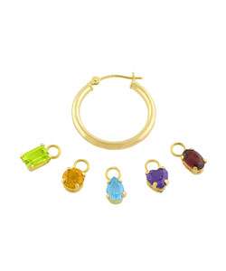 14k Gold Hoops with Interchangeable Gemstone Charms  