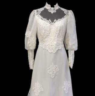   Edwardian Wedding Prom Bridal Gown Dress High Neck Bustle sz 14 L