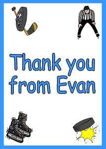 Ice Hockey Sport Birthday Party Thank You Note Cards Personalized 