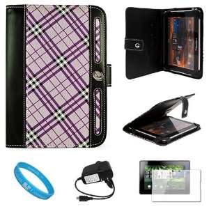  Executive Leather Carrying Case Cover, Purple Plaid for 