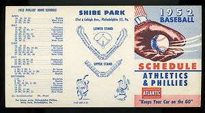 1952 Philadelphia Athletics & Phillies Baseball Schedule Shibe Park 