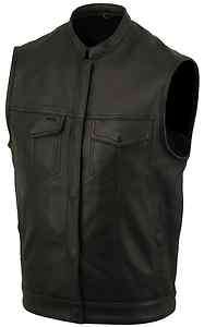 SOA Mens Anarchy Leather Club Vest 2 Inside Gun Pockets for 