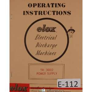   Instruction EDM TR 300 2 Power Supply Machine Manual Elox Books