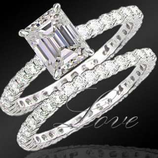 15 Ct. Emerald Cut Diamond Bridal Ring Set F SI1 EGL  