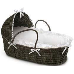 Espresso Hooded Moses Basket in White  